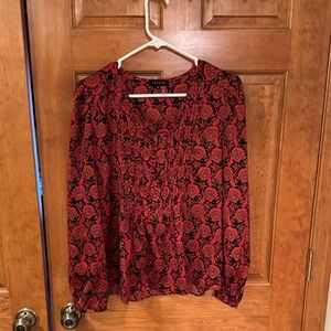 STATE Red and Black Patterned Blouse